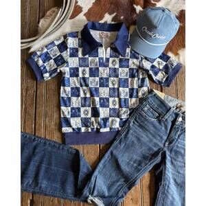 NEW HOWDY HANNY women's rodeo check polo in blue